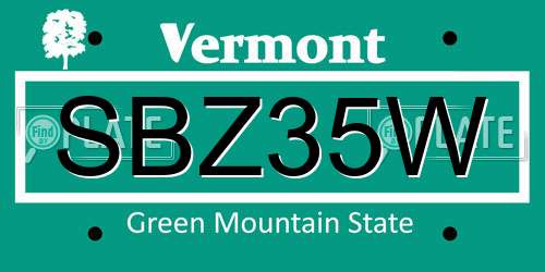 SBZ35W Vermont License Plate