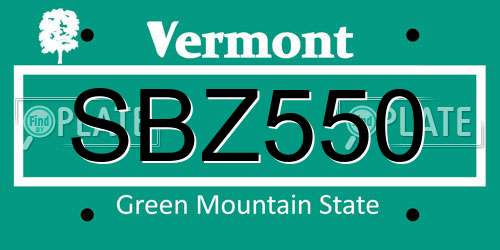 SBZ550 Vermont License Plate