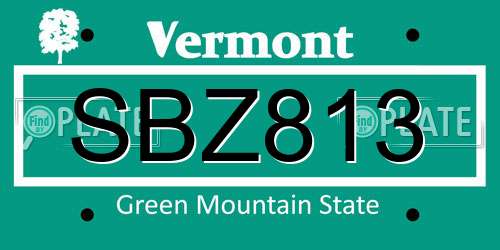 SBZ813 Vermont License Plate
