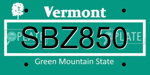 SBZ850 Vermont License Plate