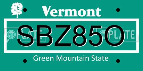 SBZ85O Vermont License Plate