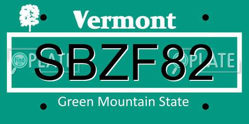 SBZF82 Vermont License Plate