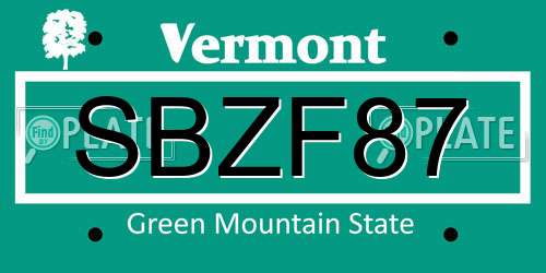 SBZF87 Vermont License Plate