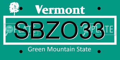 SBZO33 Vermont License Plate