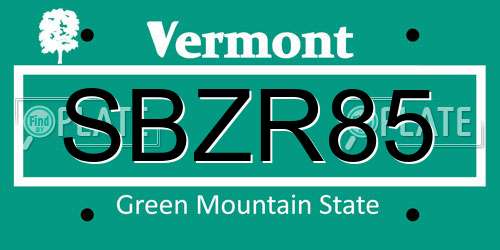 SBZR85 Vermont License Plate