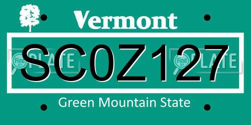 SC0Z127 Vermont License Plate
