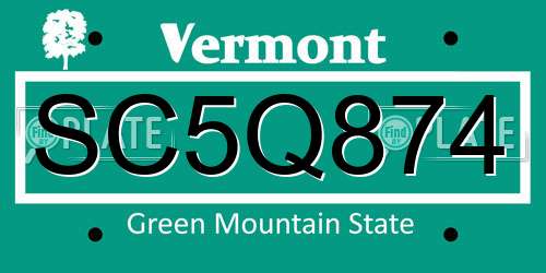 SC5Q874 Vermont License Plate