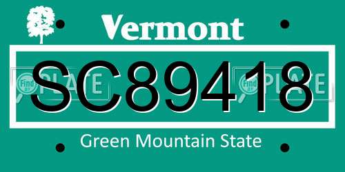SC89418 Vermont License Plate