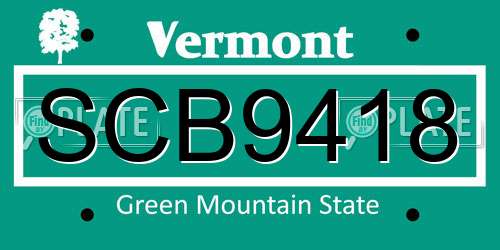SCB9418 Vermont License Plate