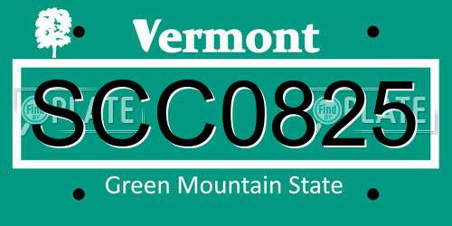 SCC0825 Vermont License Plate