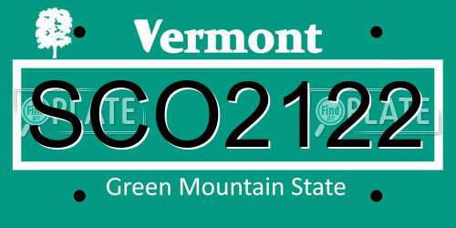 SCO2122 Vermont License Plate