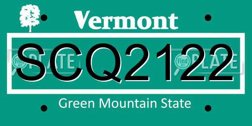 SCQ2122 Vermont License Plate