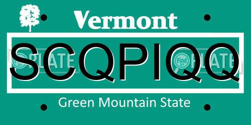 SCQPIQQ Vermont License Plate