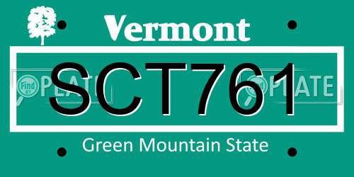 SCT761 Vermont License Plate
