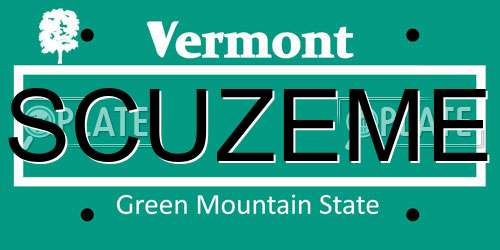 SCUZEME Vermont License Plate