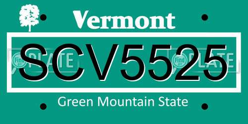 SCV5525 Vermont License Plate