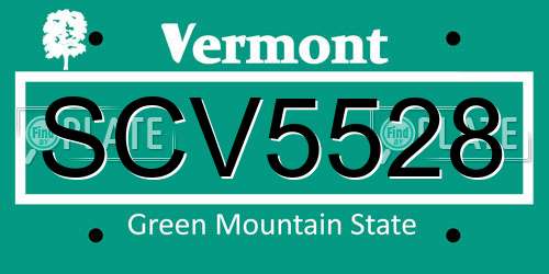 SCV5528 Vermont License Plate