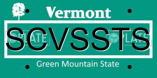 SCVSSTS Vermont License Plate