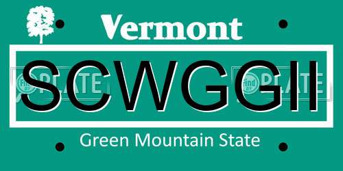 SCWGGII Vermont License Plate