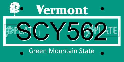 SCY562 Vermont License Plate