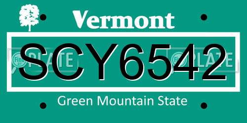 SCY6542 Vermont License Plate