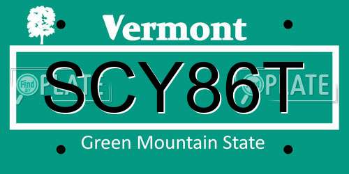 SCY86T Vermont License Plate