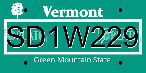SD1W229 Vermont License Plate