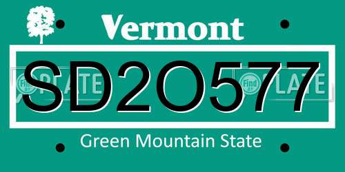 SD2O577 Vermont License Plate