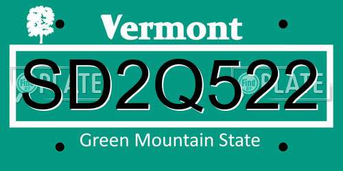 SD2Q522 Vermont License Plate