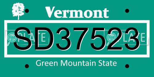 SD37523 Vermont License Plate