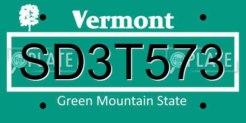 SD3T573 Vermont License Plate