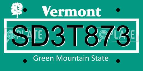 SD3T873 Vermont License Plate