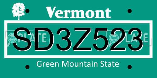 SD3Z523 Vermont License Plate