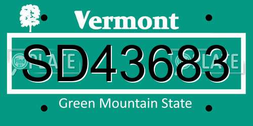 SD43683 Vermont License Plate