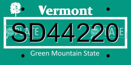 SD44220 Vermont License Plate