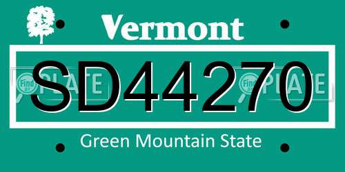 SD44270 Vermont License Plate