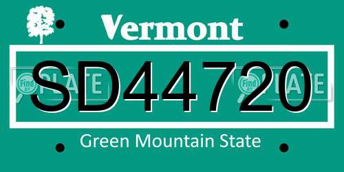 SD44720 Vermont License Plate