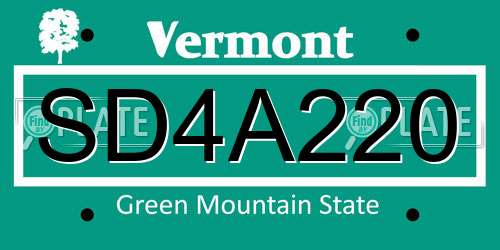 SD4A220 Vermont License Plate