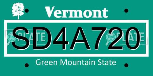 SD4A720 Vermont License Plate