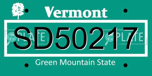 SD50217 Vermont License Plate