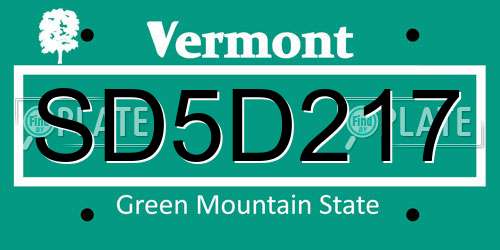 SD5D217 Vermont License Plate