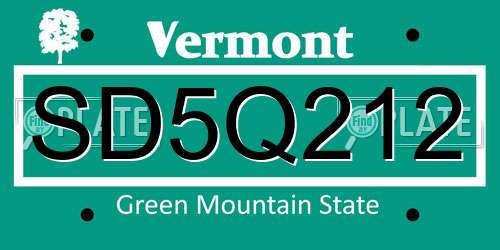 SD5Q212 Vermont License Plate