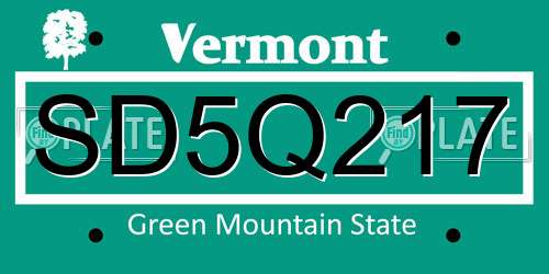 SD5Q217 Vermont License Plate