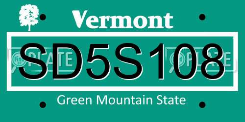 SD5S108 Vermont License Plate