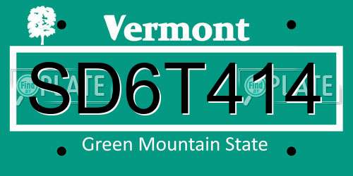 SD6T414 Vermont License Plate