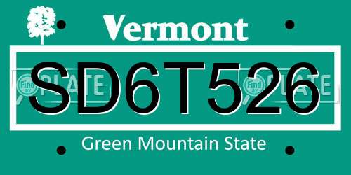 SD6T526 Vermont License Plate