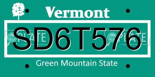 SD6T576 Vermont License Plate
