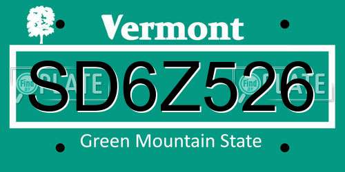 SD6Z526 Vermont License Plate
