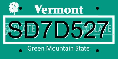 SD7D527 Vermont License Plate