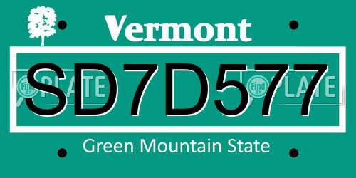 SD7D577 Vermont License Plate